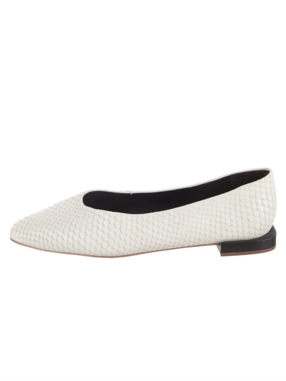 SAKS FIFTY AVENUE Snake-Embossed Leather Ballet Flats, white